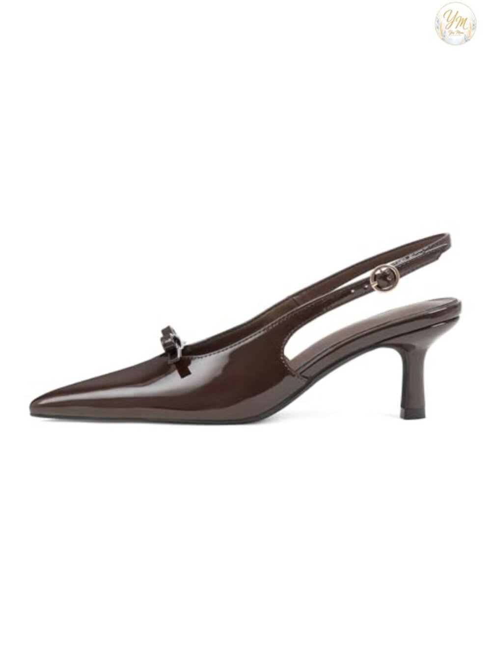 Kitten Heels Slingback Pumps with Bow Pointed Toe Faux Leather